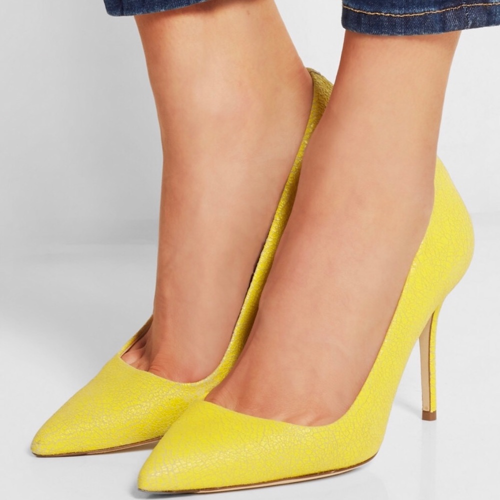 J Crew Elsie Leather Pumps Citron Sz 7